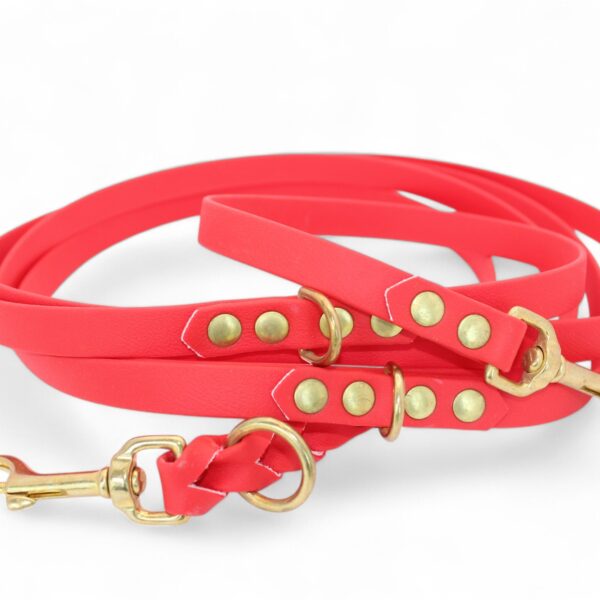 ACC BIOTHANE MULTICLIP LEASH CLASSIC RED PLAITED BRASS FINISHINGS 300/16